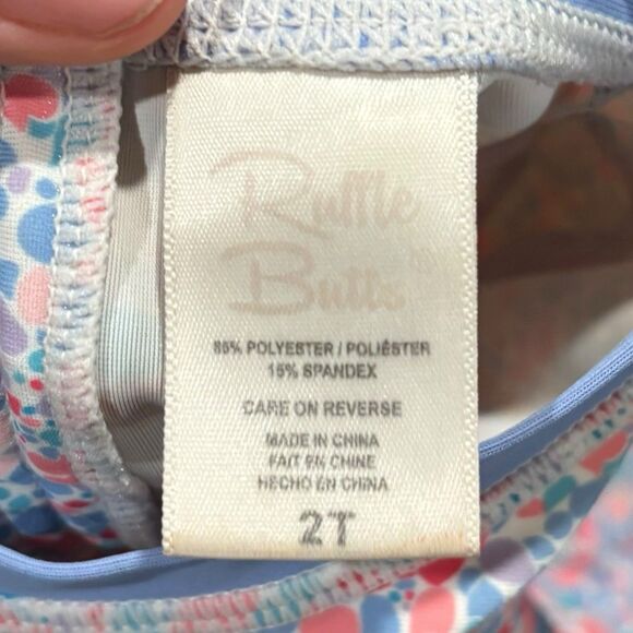 RuffleButts Girls Long Sleeve Rash Guard Swimsuit 2T UPF 50+ Blue Pink Floral - Picture 2 of 5